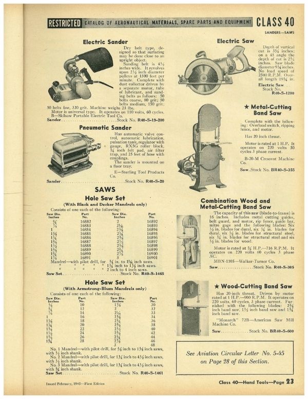 FS Navy ASO Catalog Machine Tools (Class 40) G503 Military Vehicle